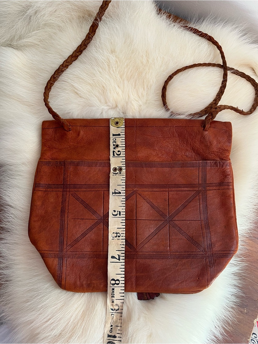 Vintage Authentic Brown Leather Crossbody Bag with Tassel Detail - Picture 7 of 7